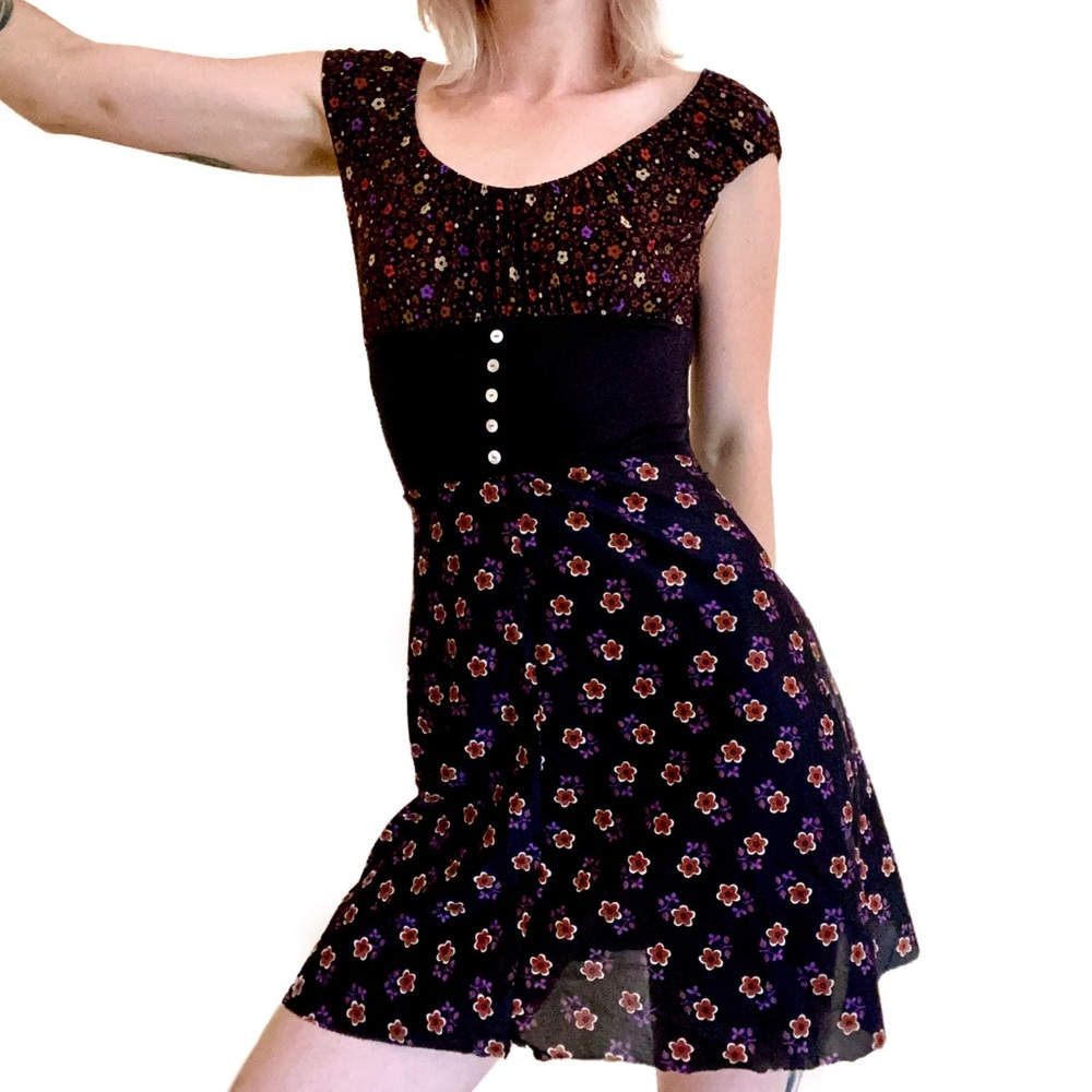 Vintage Floral Button Front Mini Dress